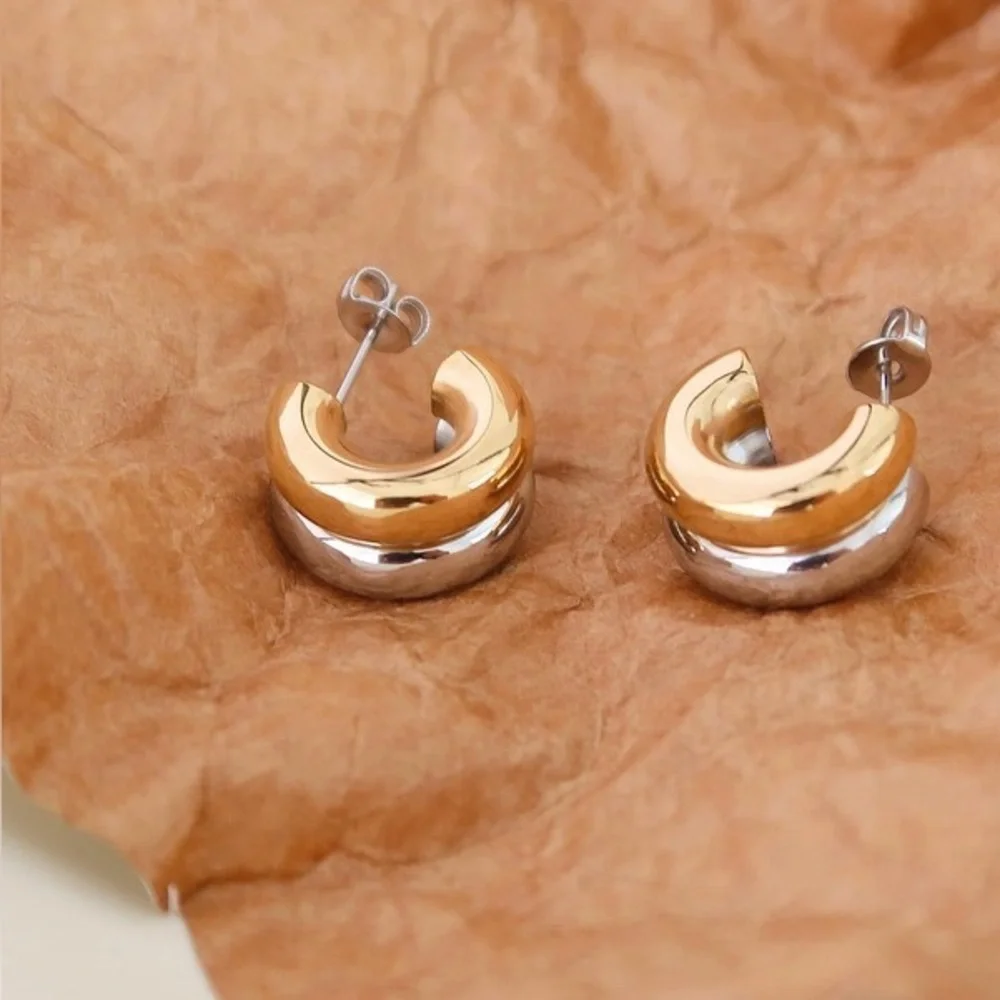Two Tone Double C Hoop Earrings (7555)